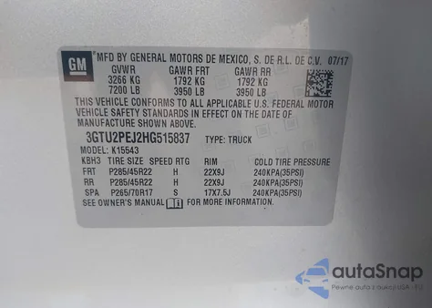 2017 GMC Sierra 1500 Denali из США, поврежденный, VIN 3GTU2PEJ2HG515837